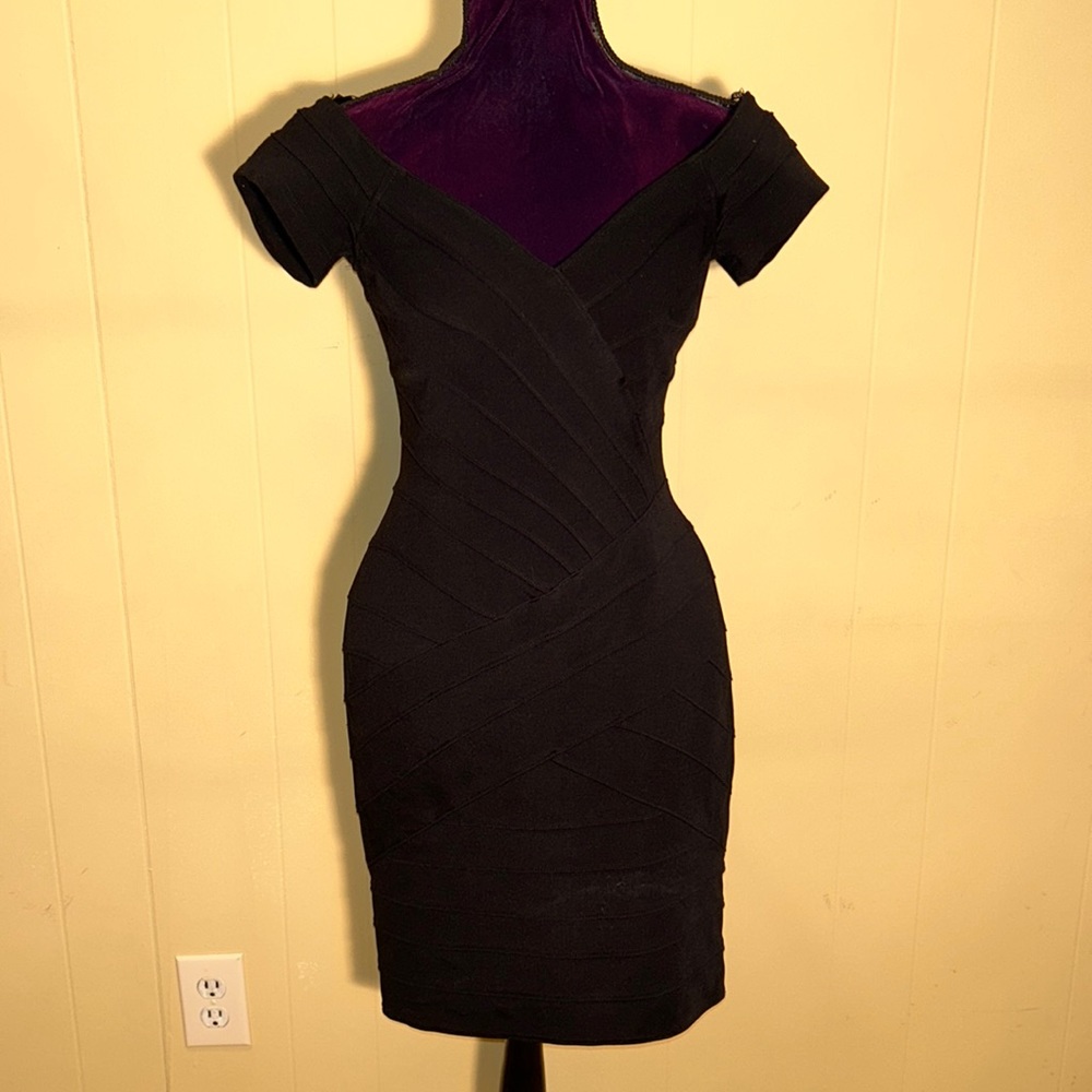 Black midi Tadashi banded dress.